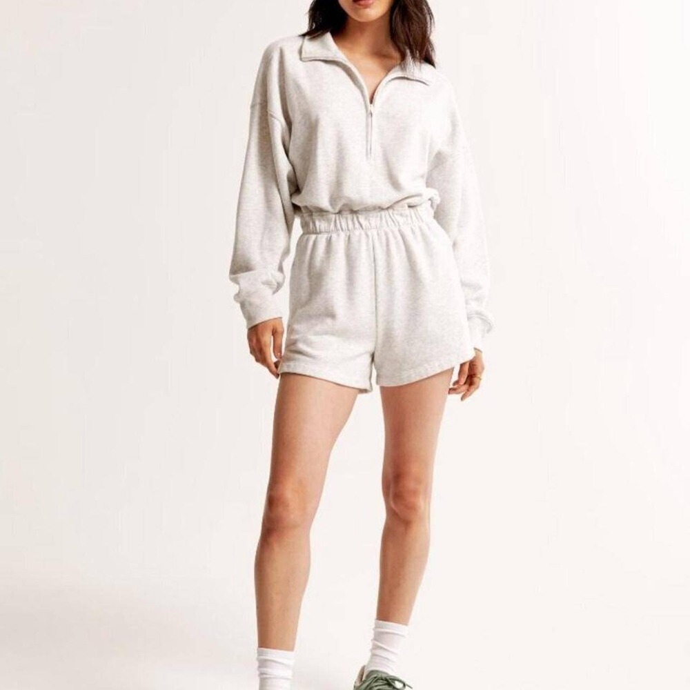Abercrombie & Fitch Lounge Heather Grey Quarter Zip Fleece Romper Playsuit M